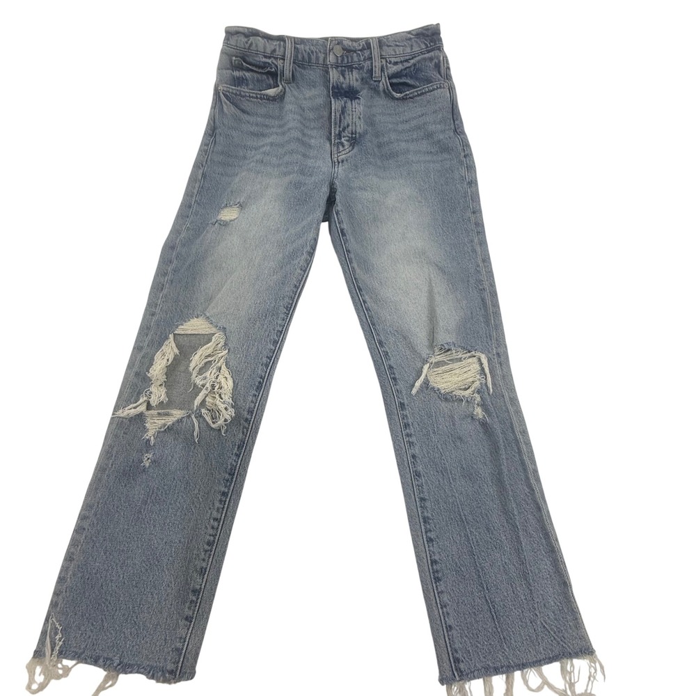 Lucky Brand size 4 High Rise Mom Jeans Women's Distressed‎ Raw Hem Medium Wash